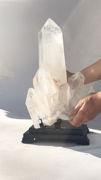 Museum grade 28lb Statement Clear Quartz Multi-Point Cluster on Rotating Stand
