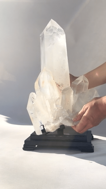 Museum grade 28lb Statement Clear Quartz Multi-Point Cluster on Rotating Stand