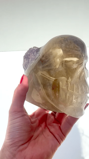 Citrine & Lepidolite Skull Carving, Brazil
