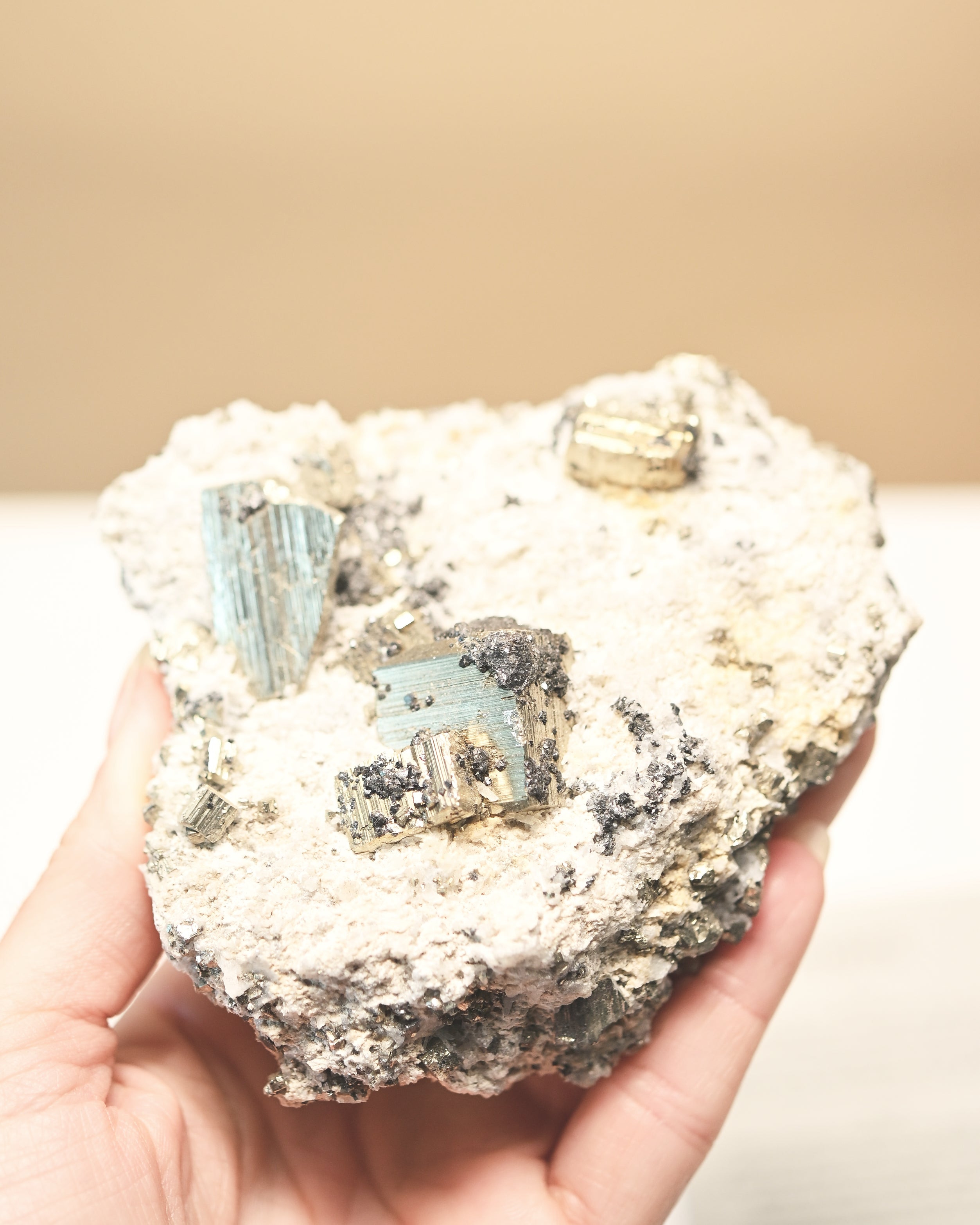 Cubic Pyrite and Quartz Crystal Cluster 4in