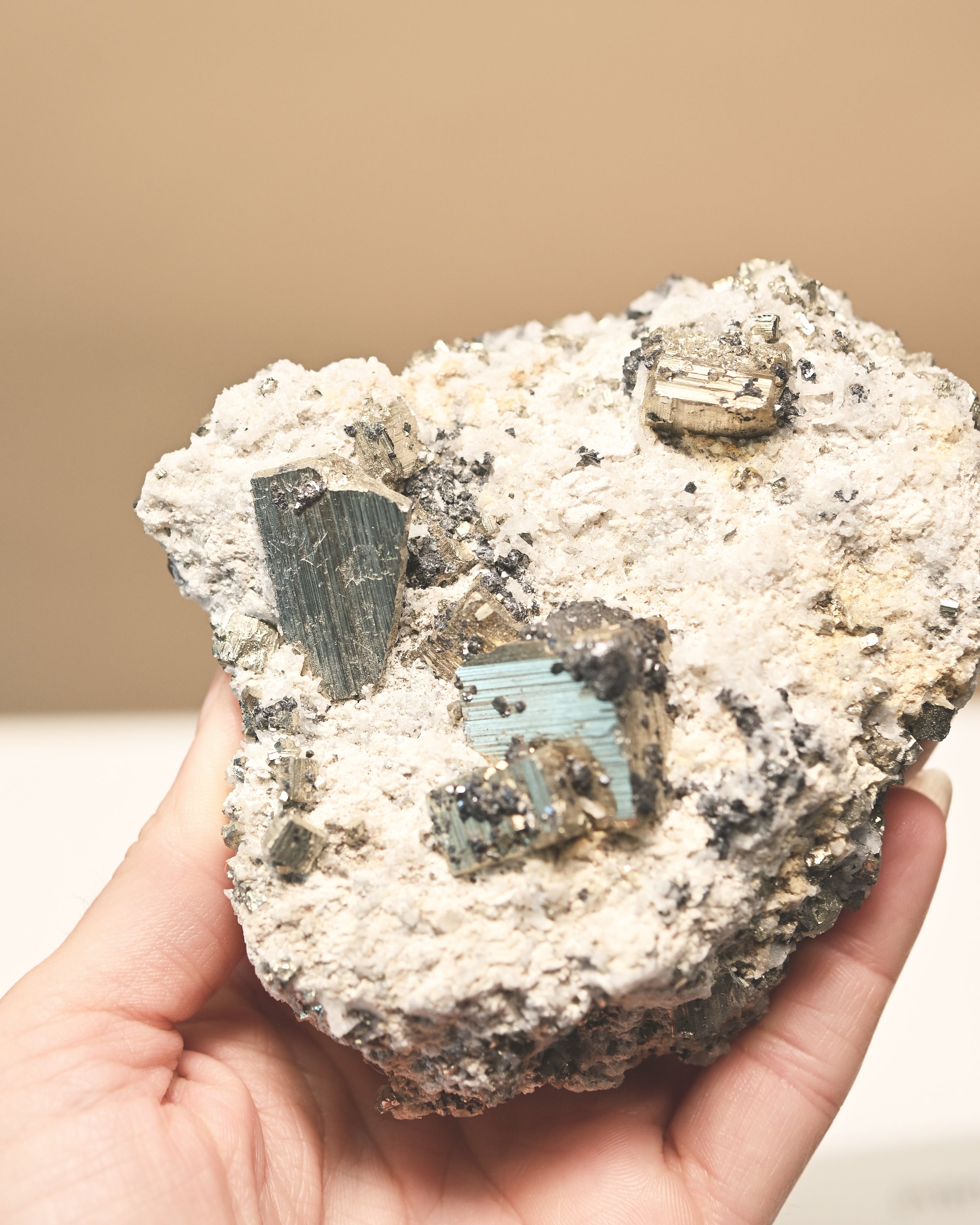 Cubic Pyrite and Quartz Crystal Cluster 4in