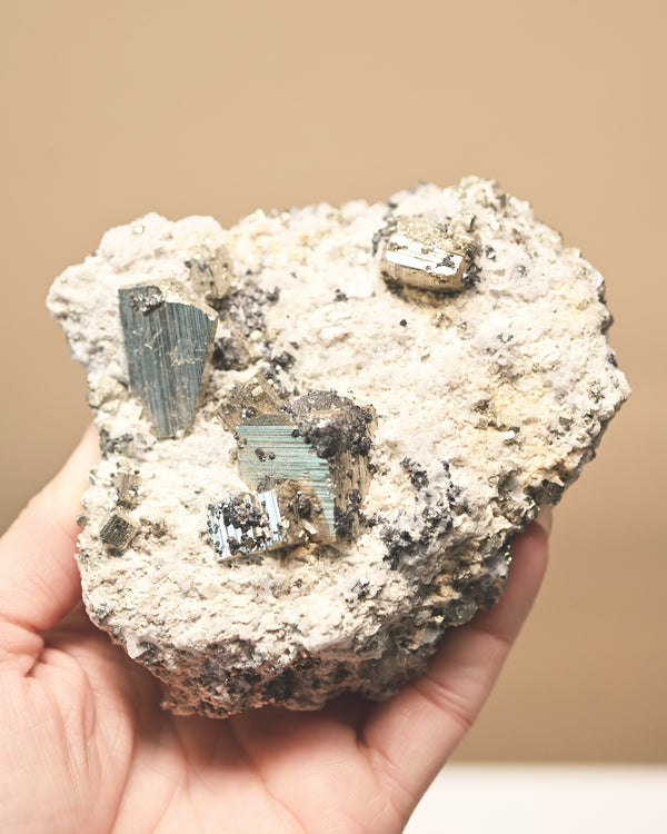 Cubic Pyrite and Quartz Crystal Cluster 4in