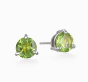 Faceted peridot stud earrings 6mm — August birthstone in sterling silver prong setting