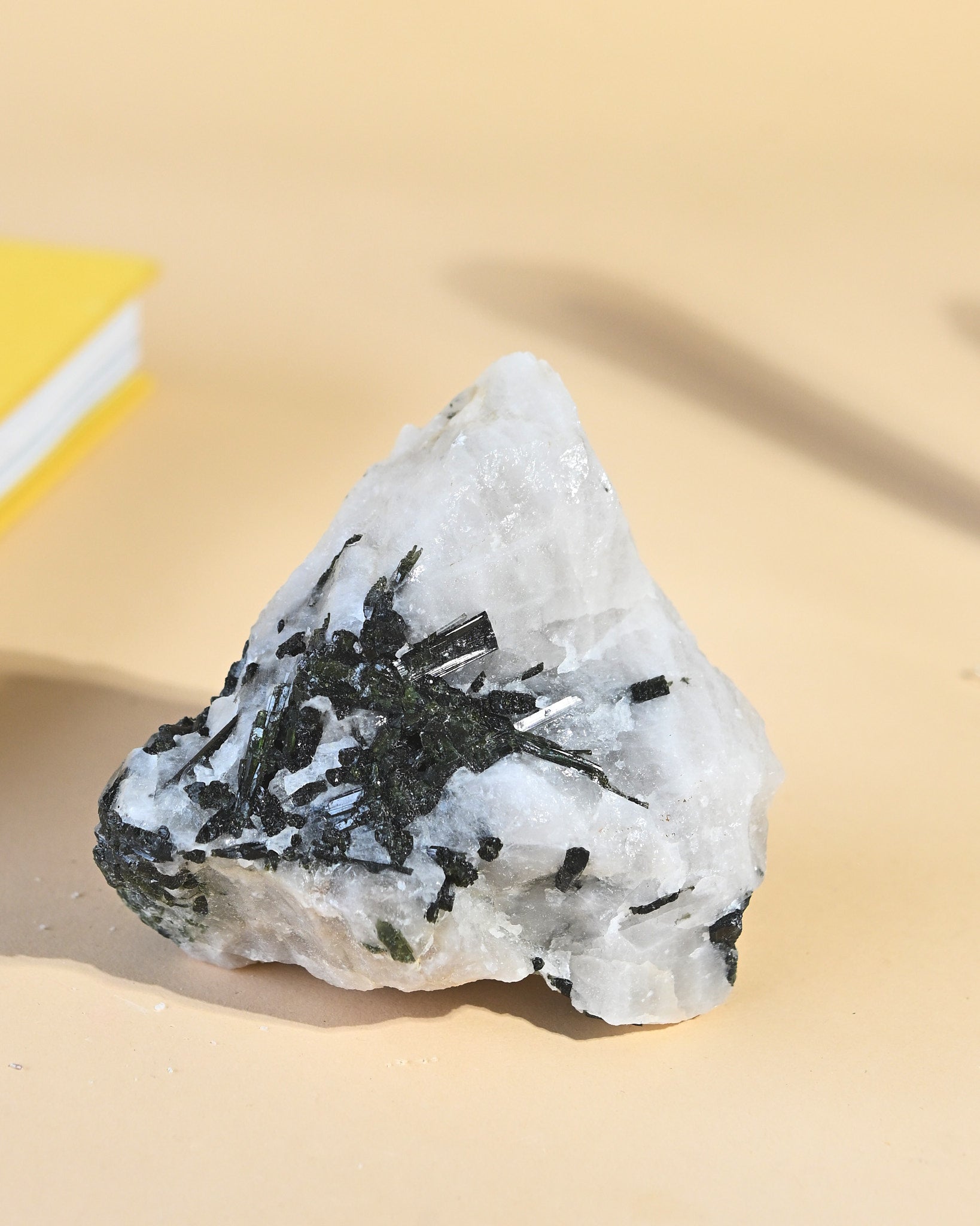 Quartz with Black Tourmaline – Brazil - black tourmaline protection crystal rough natural in natural light
