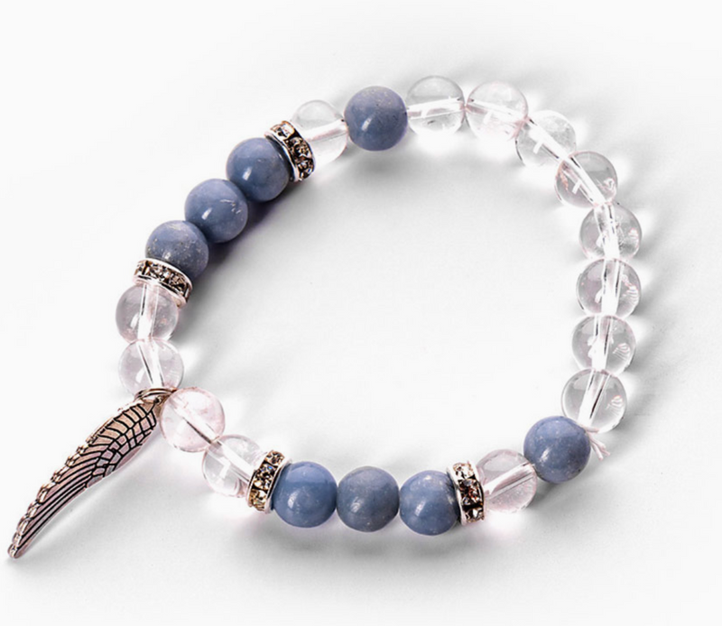 Guidance Crystal Bracelet - Angelite, Quartz & Angel Wing