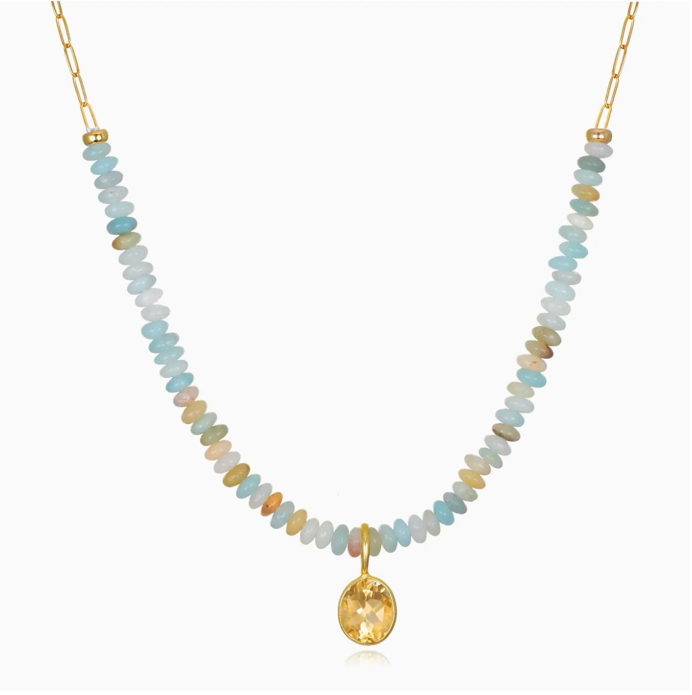 Citrine & Amazonite Paperclip Necklace