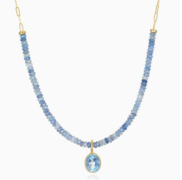 Blue Topaz & Kyanite Paperclip Necklace
