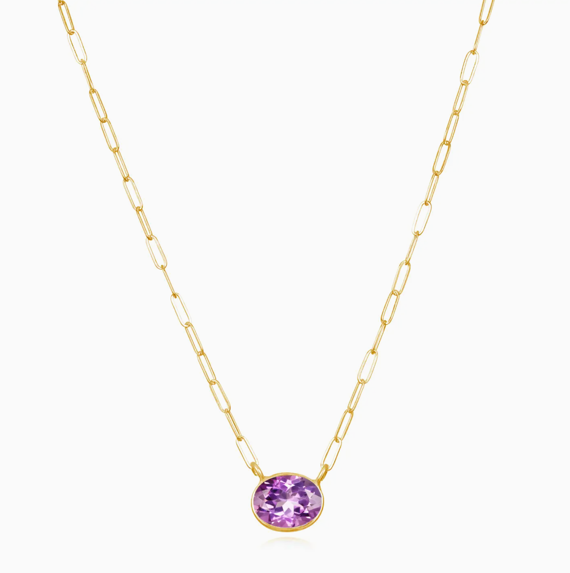Amethyst Gem Drop Paperclip Necklace