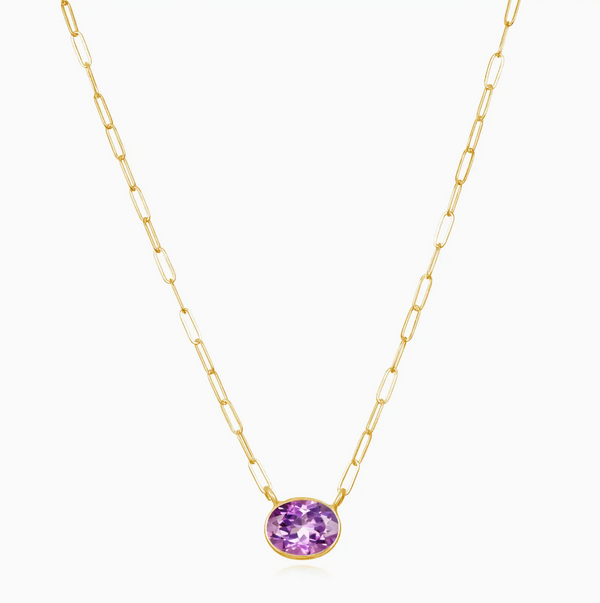 Amethyst Gem Drop Paperclip Necklace