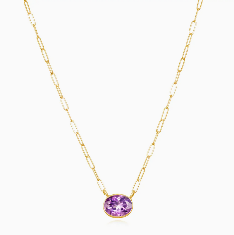 Amethyst Gem Drop Paperclip Necklace