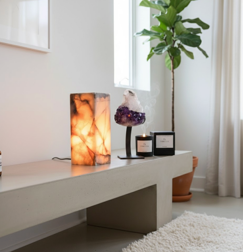 Amethyst + Calcite on Stand & Onyx Light Tower Bundle