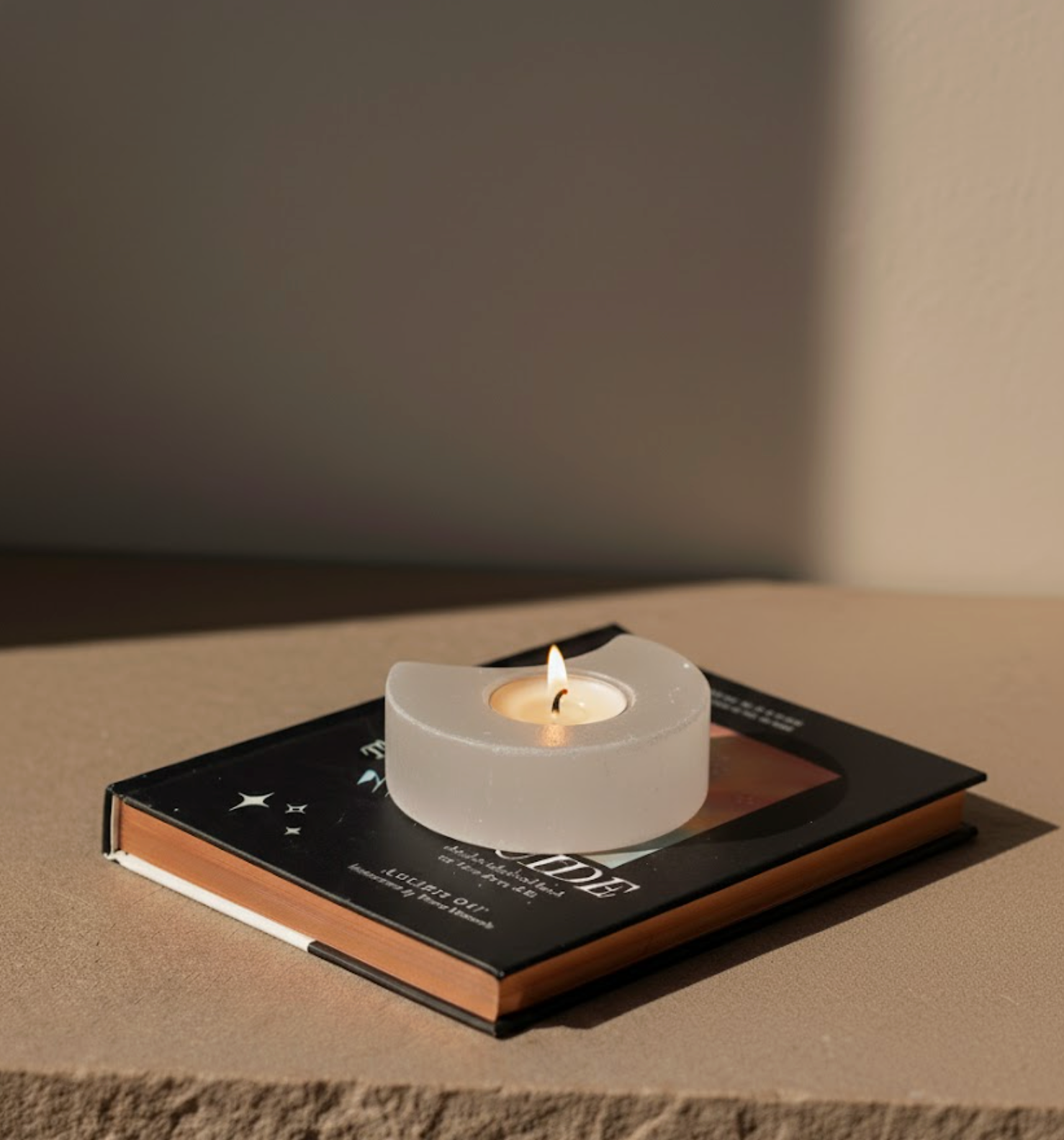 Selenite Moon Candle Holder