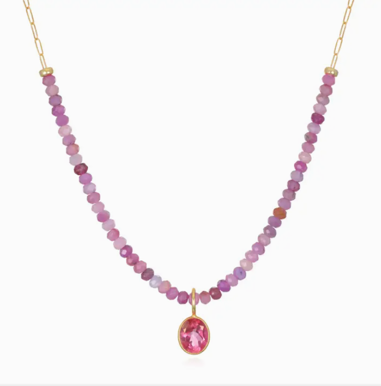 Pink Topaz & Ruby Paperclip Necklace