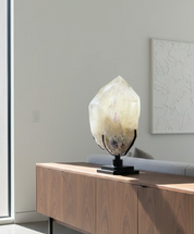 49lbs Natural Citrine with Pink Tourmaline, Lepidolite + Feldspar on Spinning Stand