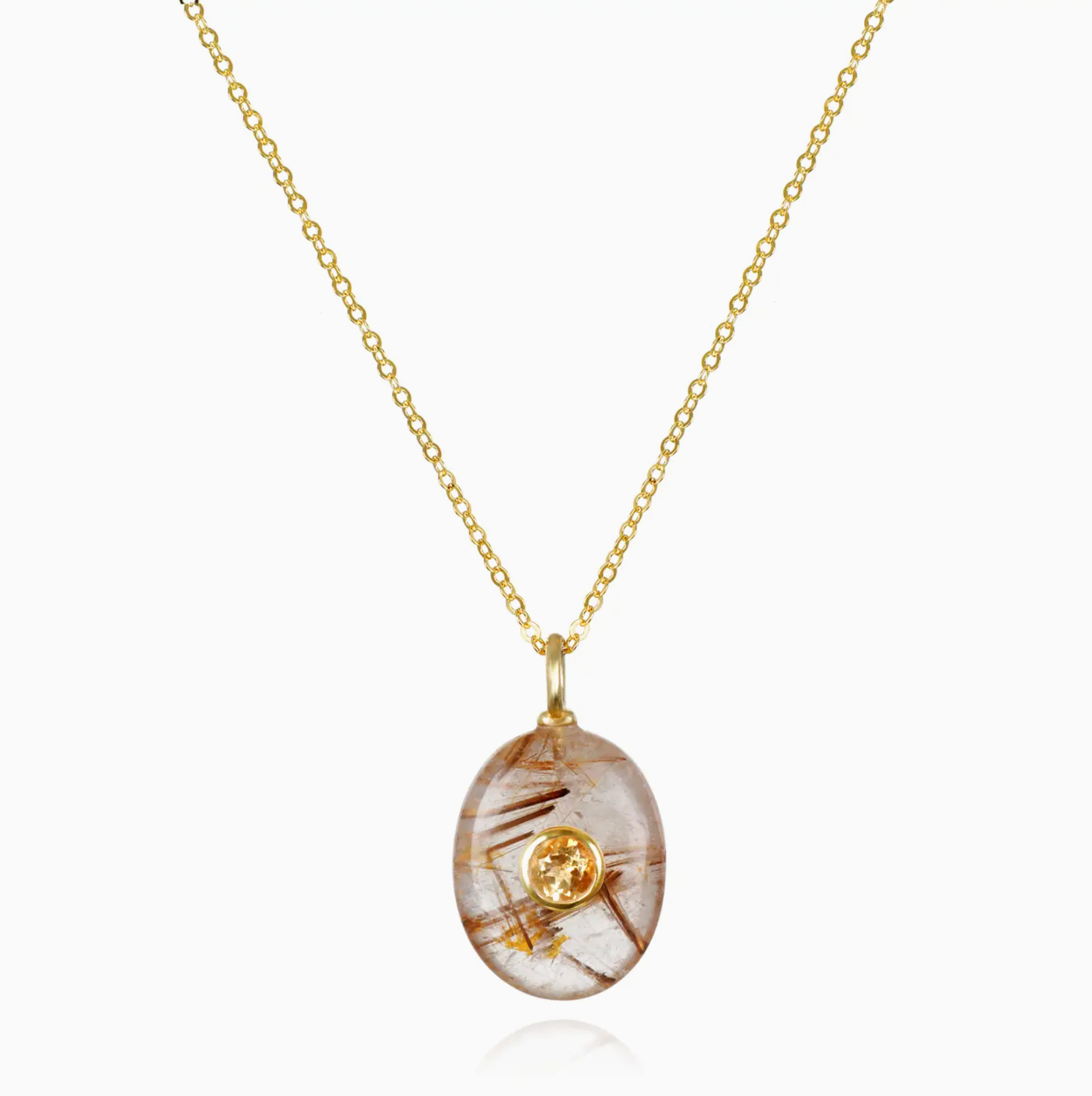 Rutilated Quartz Oval Charm Necklace with Citrine