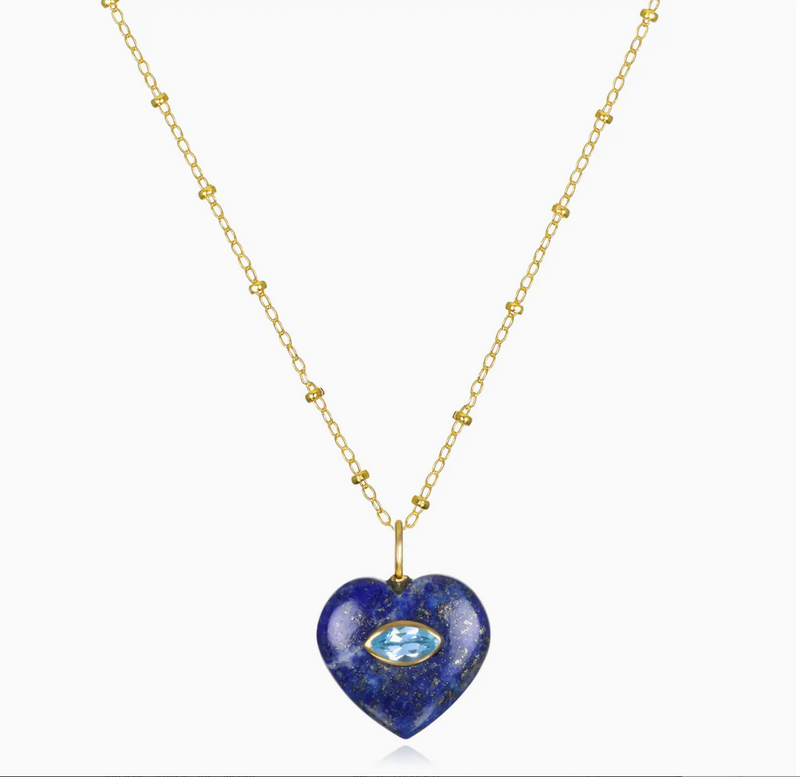 Lapis Lazuli Heart Necklace with Blue Topaz Accent