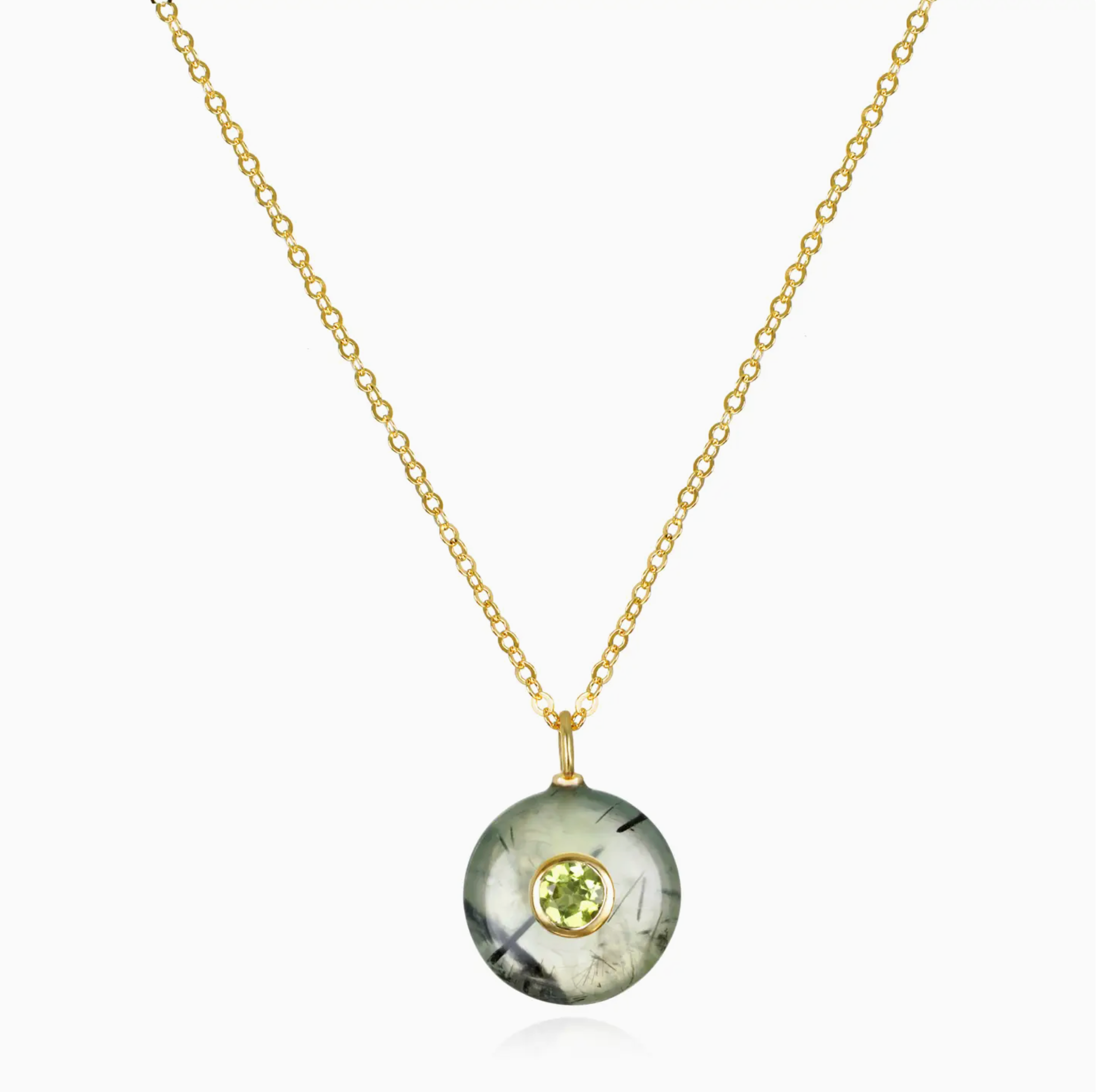 Prehnite Charm Necklace with Peridot Accent - prehnite crystal heart shaped for sale at Crystals.com
