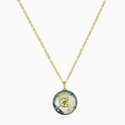Prehnite Charm Necklace with Peridot Accent — Prehnite crystal specimen