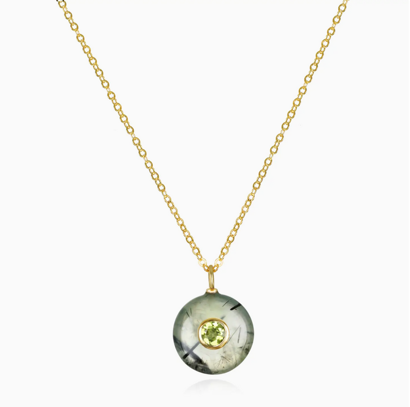 Prehnite Charm Necklace with Peridot Accent