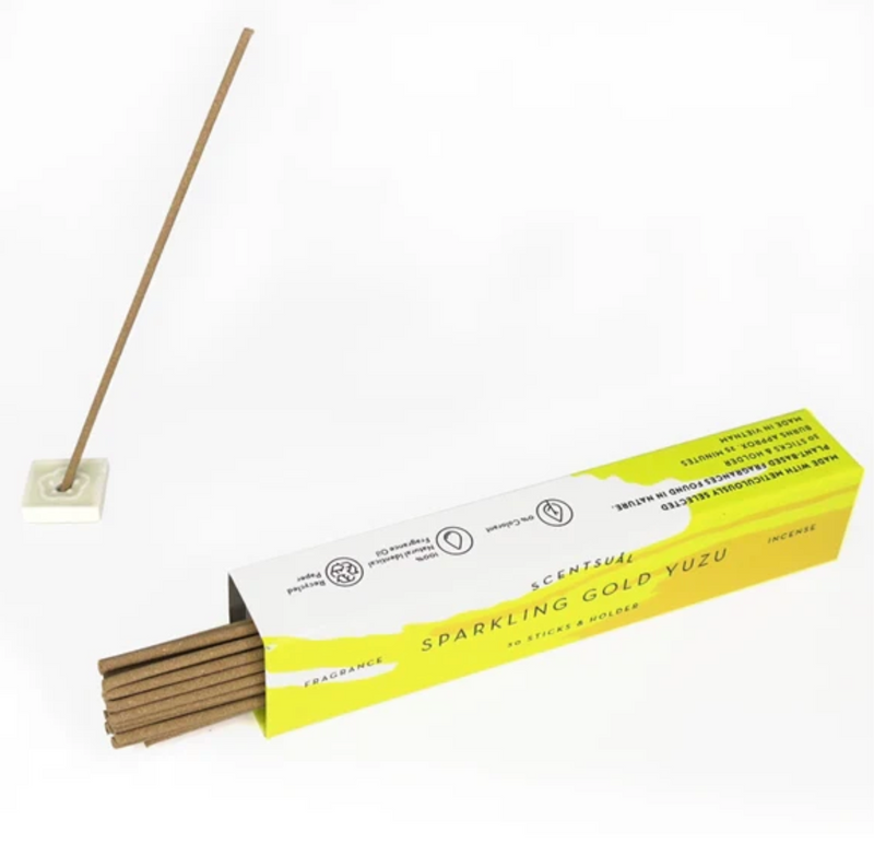 Sparkling Gold Yuzu Incense 30 sticks w/ Holder - SCENTSUAL