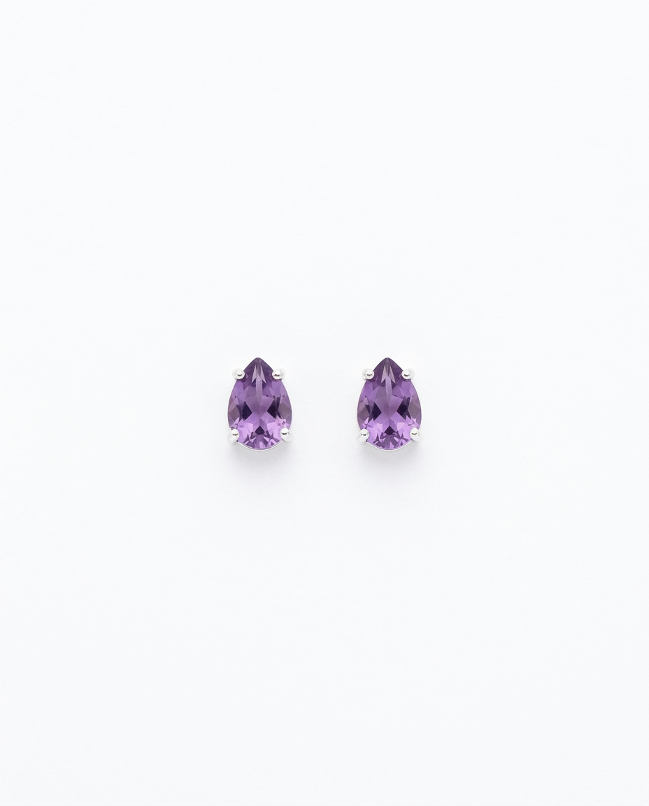 Sterling Silver Tear Drop Amethyst Stud Earrings