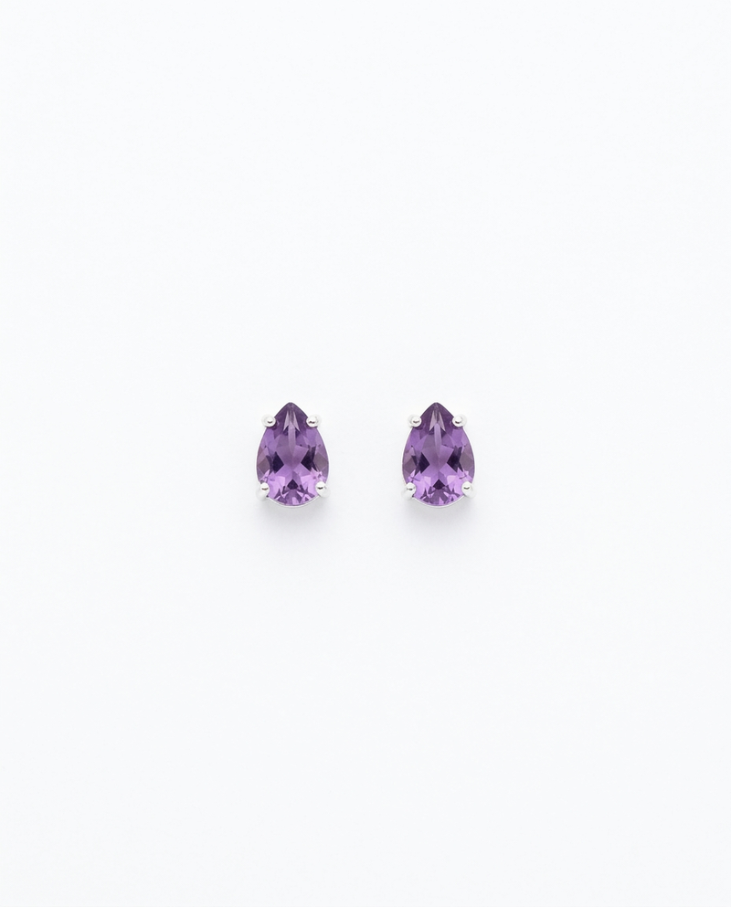 Sterling Silver Tear Drop Amethyst Stud Earrings