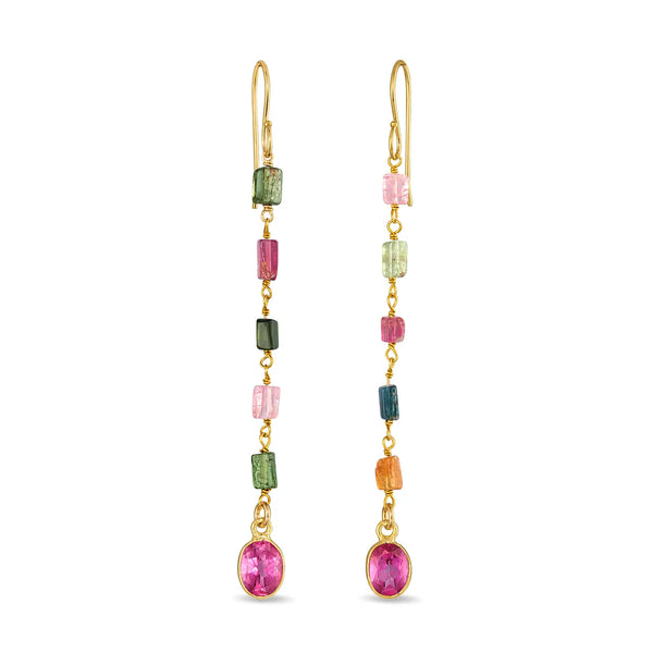 Tourmaline & Pink Topaz Dangle Earrings