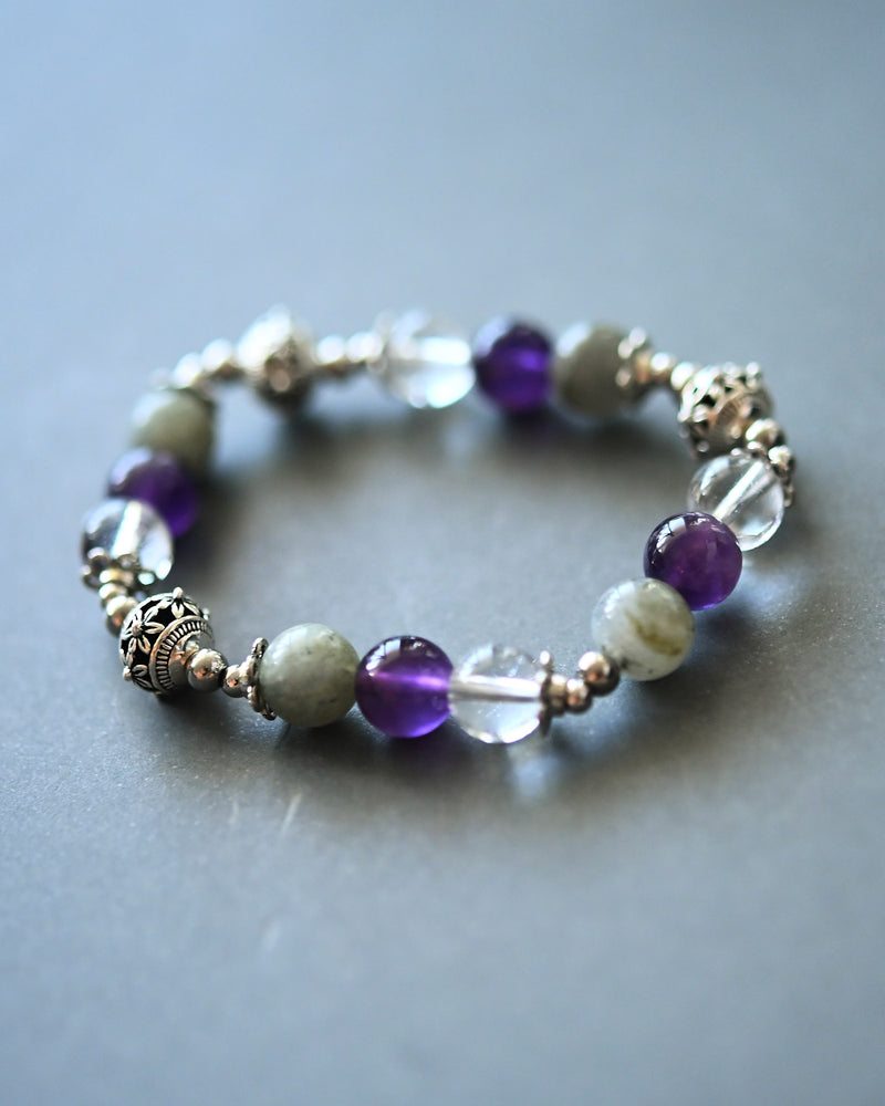 Transformation Bracelet - Clear Quartz, Amethyst + Labradorite