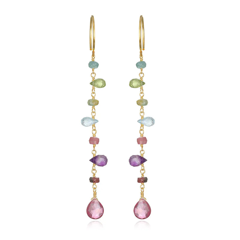 Wildflower Multi-Gemstone Dangle Earrings — Pink Topaz Drops