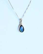 Labradorite Pendant — Sterling Silver — teardrop shape with blue flash