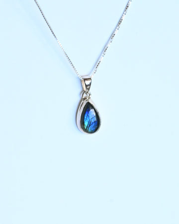 Labradorite Pendant — Sterling Silver — teardrop shape with blue flash