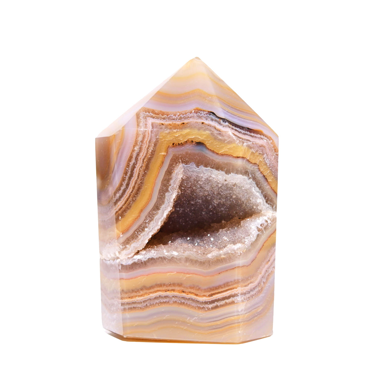 Agate crystal — Varied; banded multicolor specimen, Trigonal crystal system