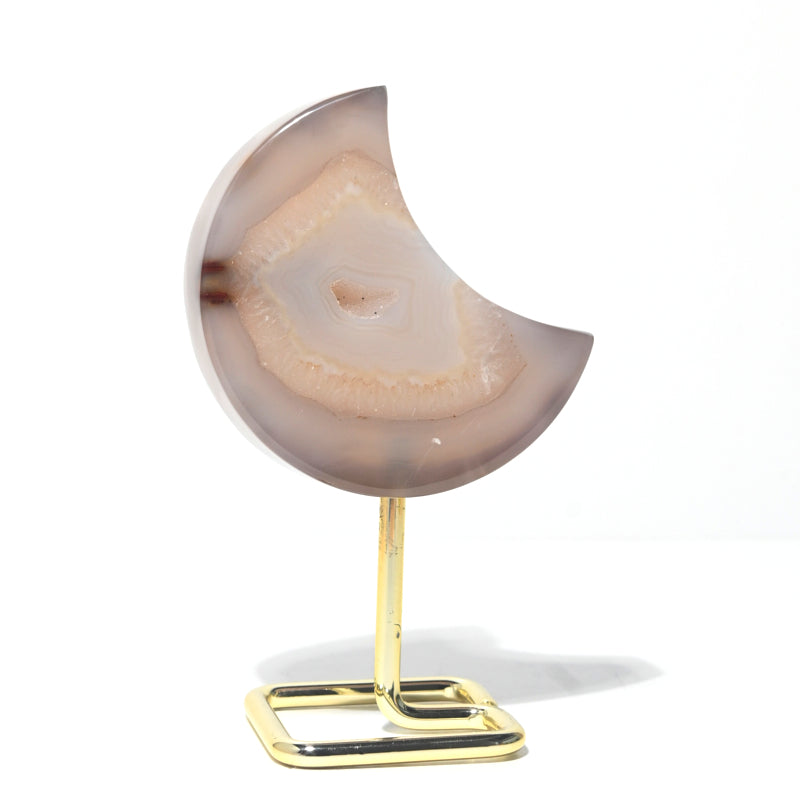 Agate Druzy Moon — Natural Brazilian Crystal Moon on Stand