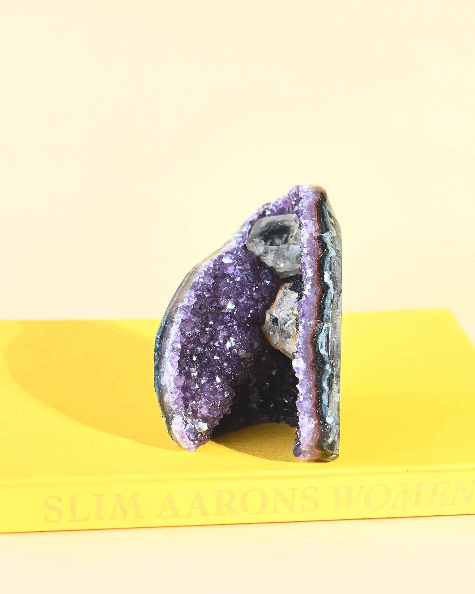Uruguayan Amethyst Cathedral with Calcite & Goethite - natural amethyst crystal geode view 14