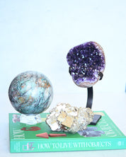 Three-piece mineral bundle styled on coffee table book