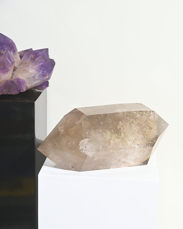Close-up of a crystal on a white background