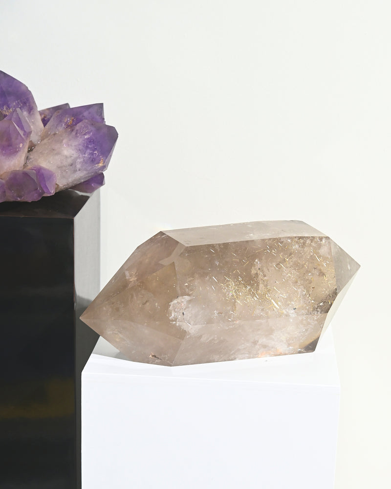 Close-up of a crystal on a white background