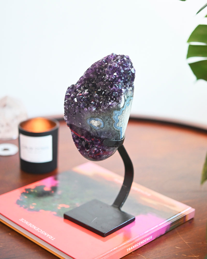 Banded Amethyst Crystal Geode + Stand 4.8bs