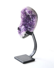 Amethyst geode specimen 896 grams on custom iron display stand