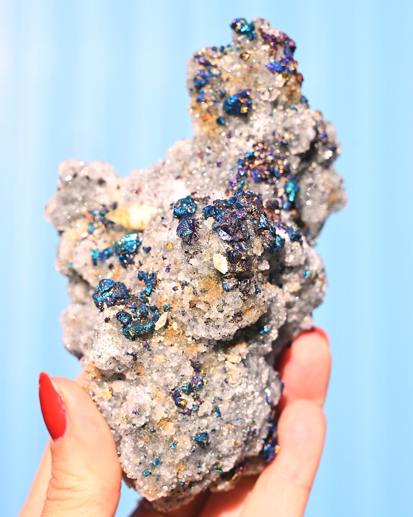 Chalcopyrite on Druzy Quartz Casteel Mine 0.755 lb