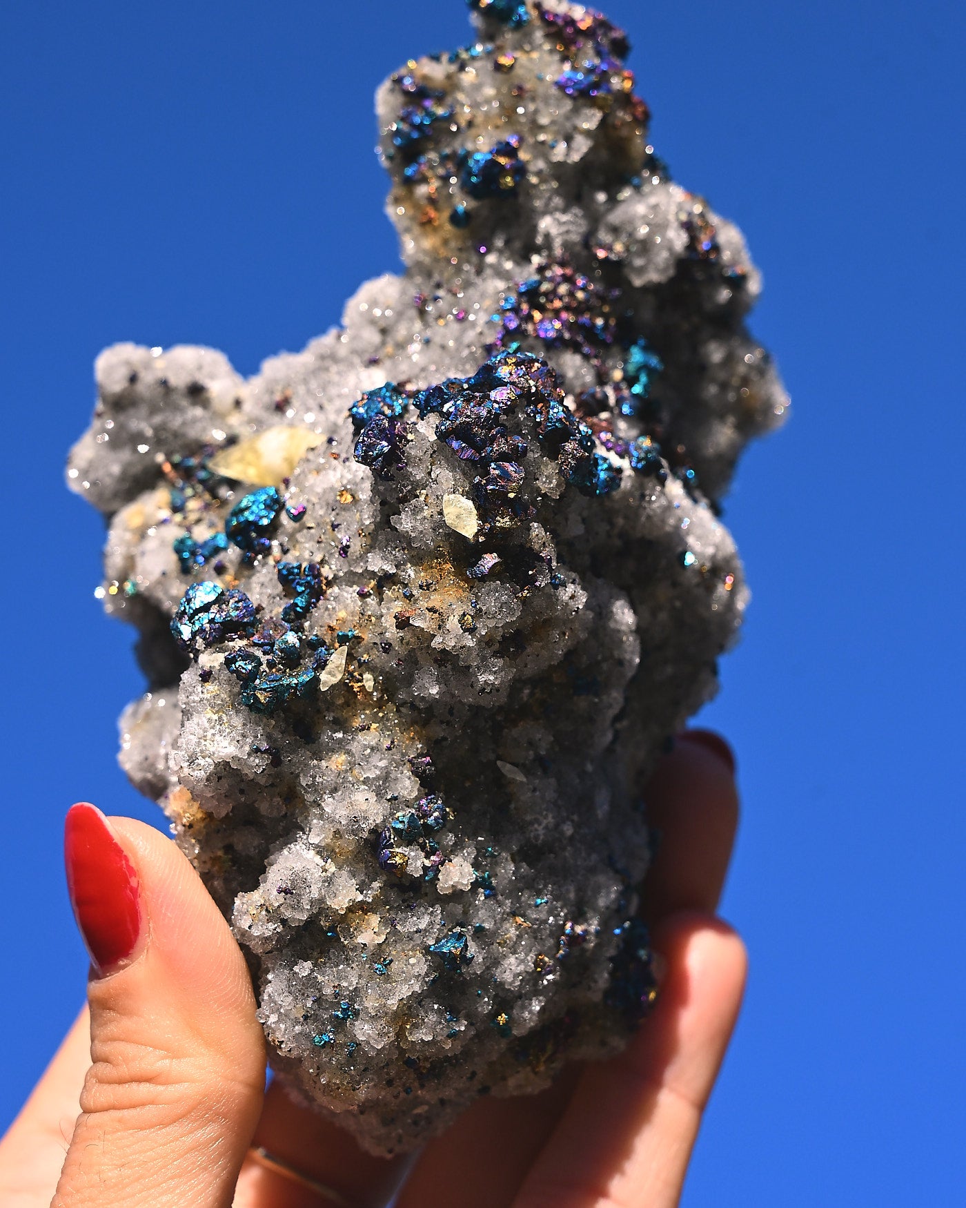 Chalcopyrite on Druzy Quartz Casteel Mine 0.755 lb