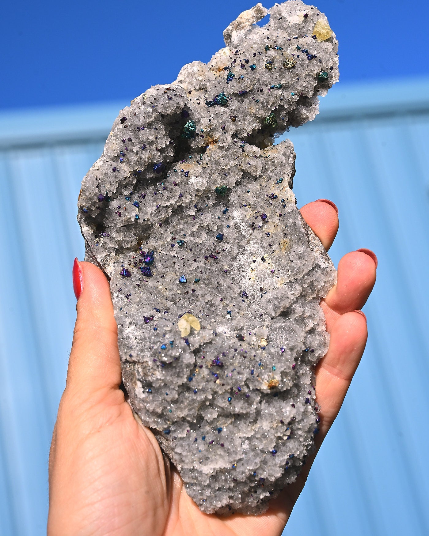 Chalcopyrite on Druzy Quartz Casteel Mine 1.03 lb