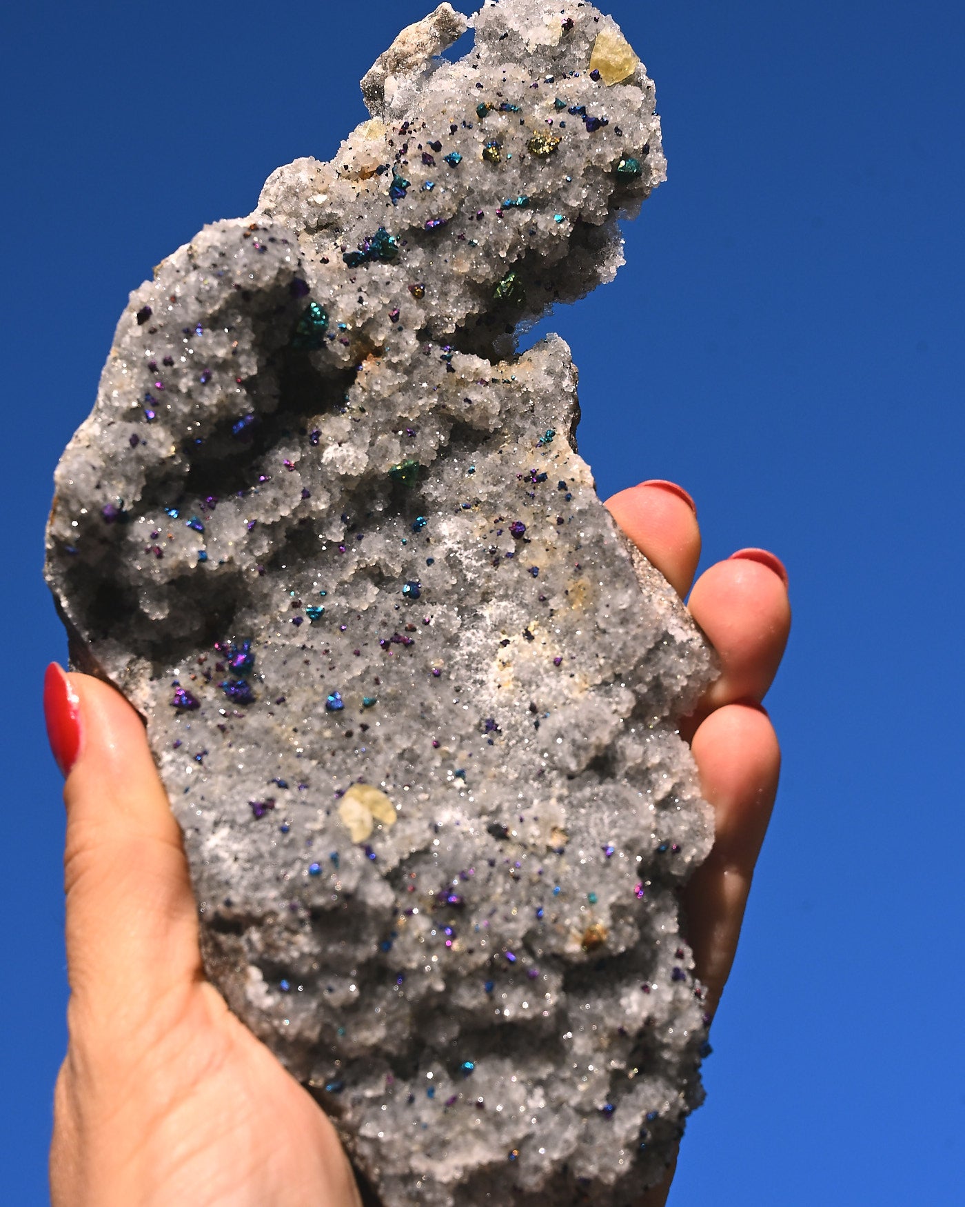 Chalcopyrite on Druzy Quartz Casteel Mine 1.03 lb