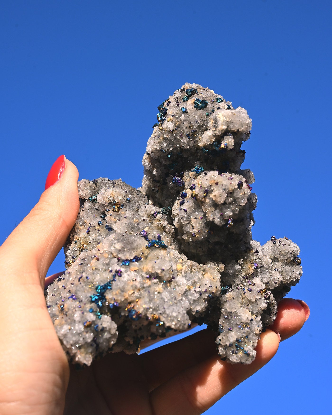 Chalcopyrite on Druzy Quartz Casteel Mine 1.07 lb