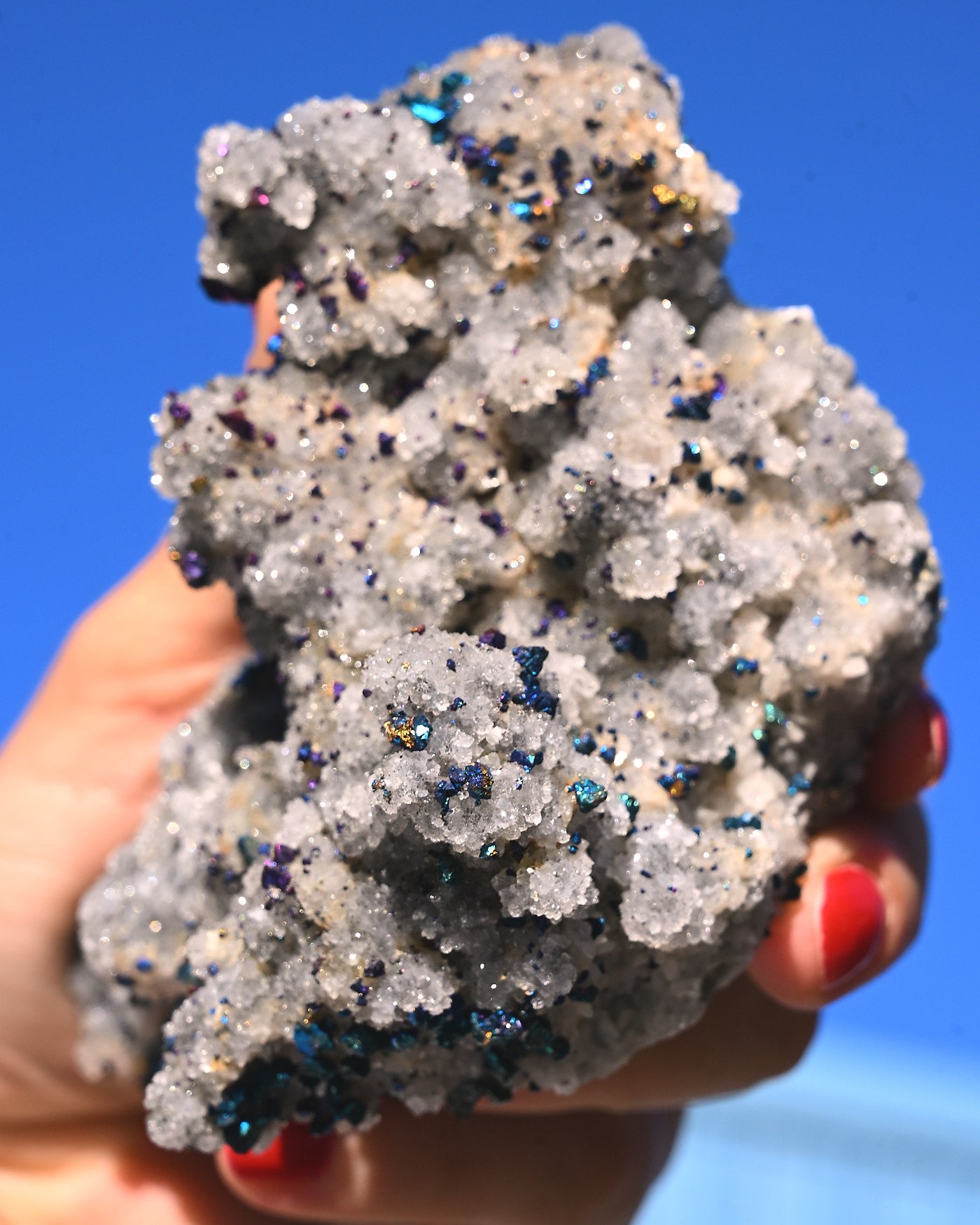 Chalcopyrite on Druzy Quartz Casteel Mine 1.07 lb