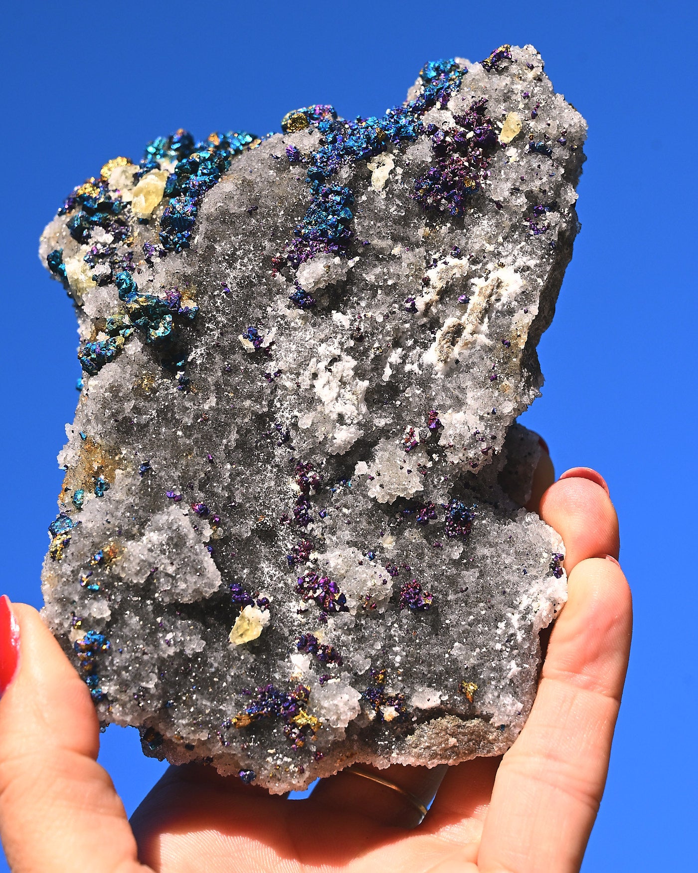 Chalcopyrite on Druzy Quartz Casteel Mine 1.42 lb