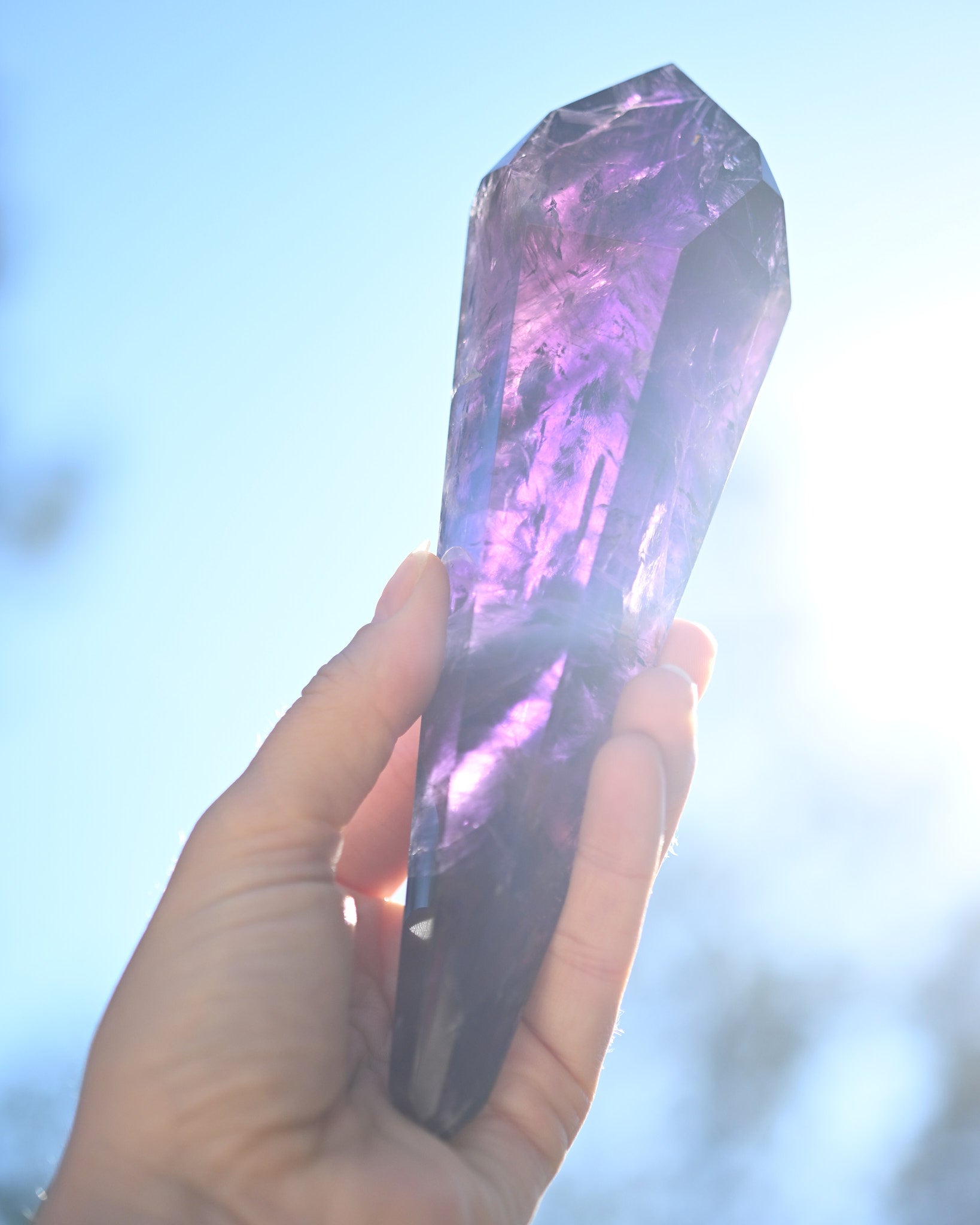 Bahia Amethyst Double Terminated - natural amethyst crystal styled in home