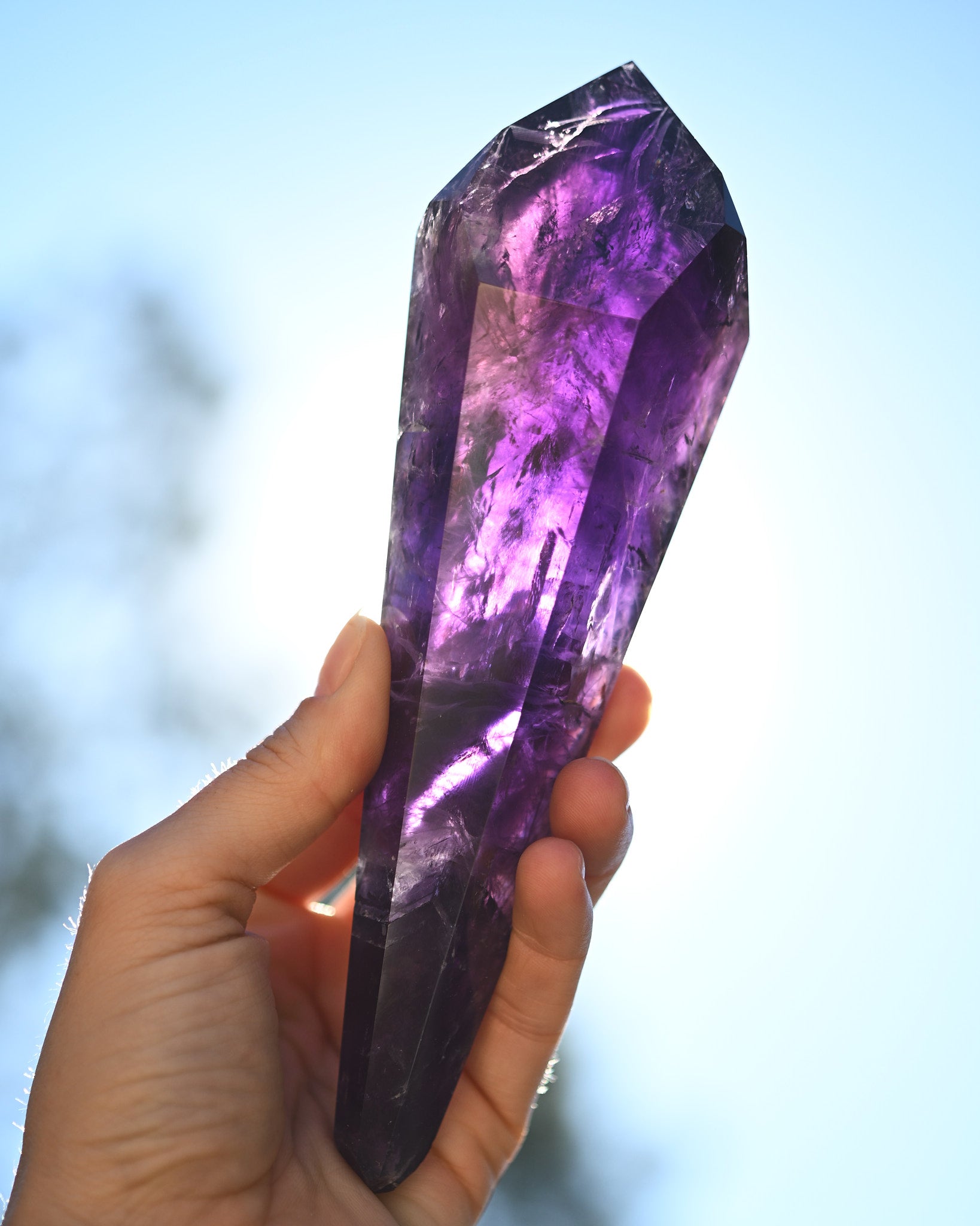 Bahia Amethyst Double Terminated - natural amethyst crystal scale view