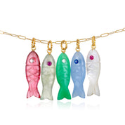 Natural Stone Fish Charm Necklace-Prehnite