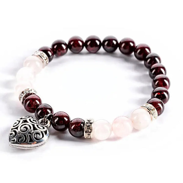 Crystal Bracelet | Harmony - Garnet, Rose Quartz & Heart Charm